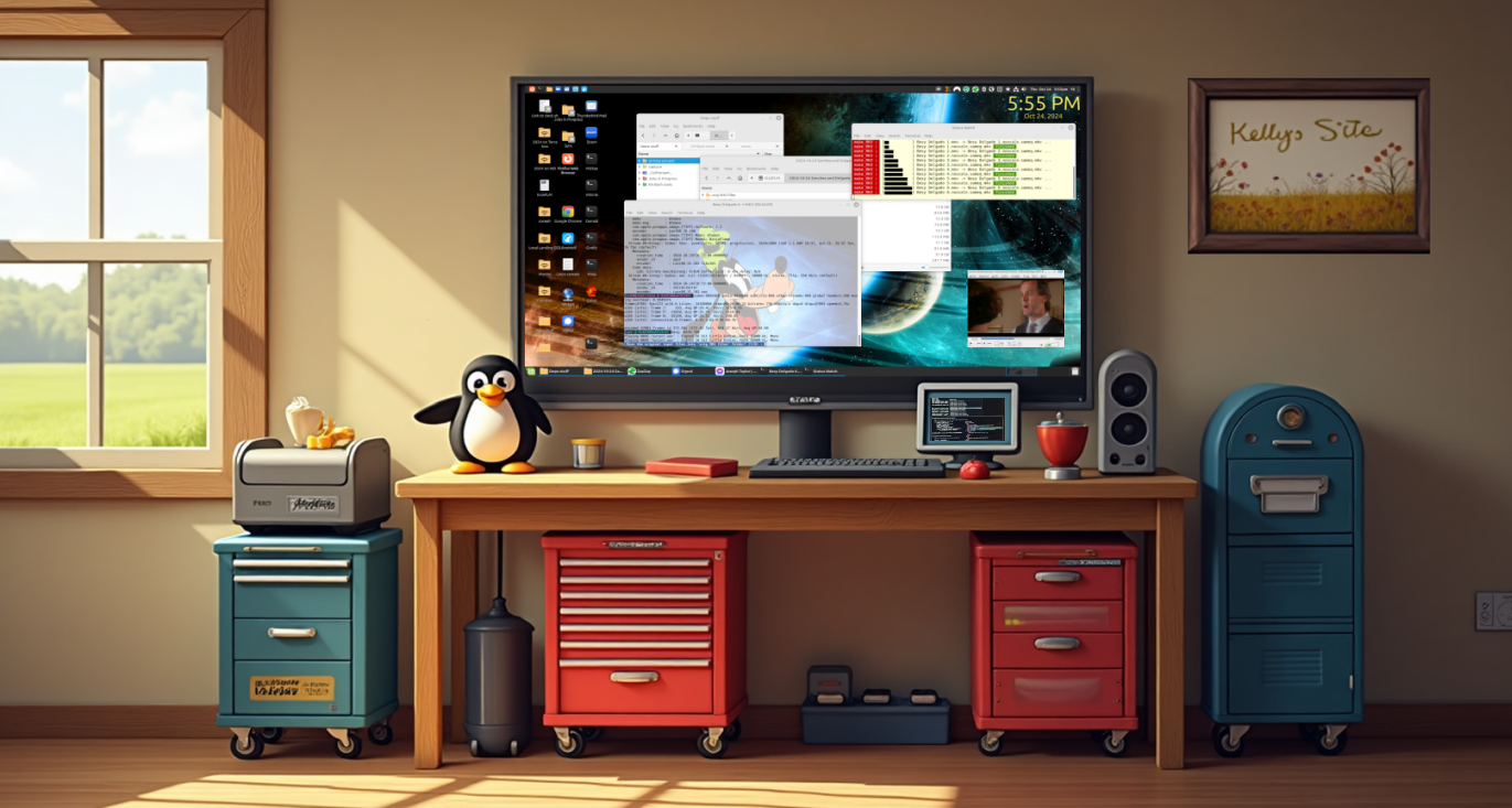 Desk scene with toolbox